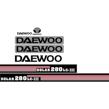 Aftermarket Daewoo Solar 280LC-III Excavator Decal Set DWSOLAR280DECALSET